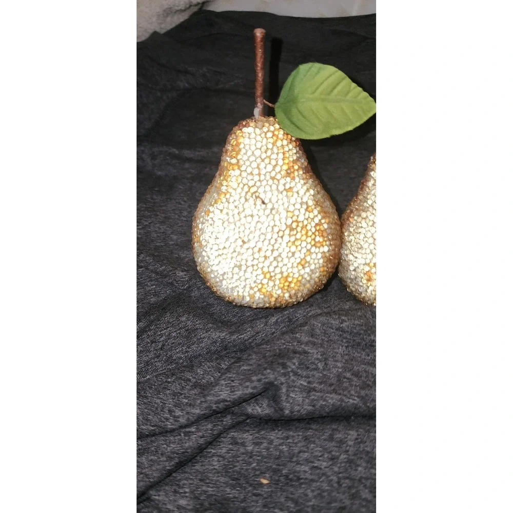 2 VTG PIER 1 Beaded Jeweled Pears Sugared Faux Fruit 5